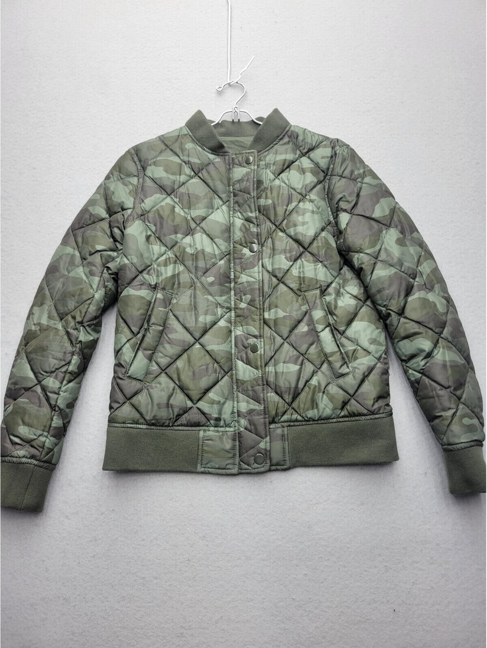 Gap Women's Jacket Green Bomber Reversible Camouflage Short Zip Nylon